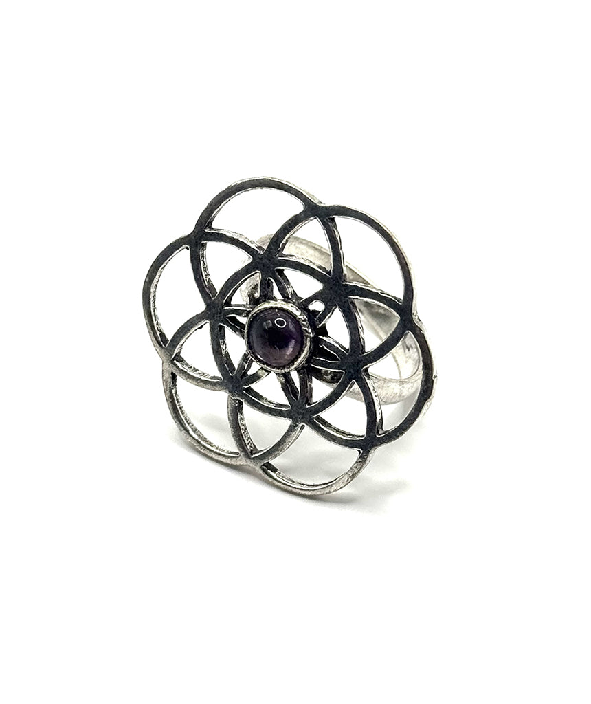 Silver Labyrinth Ring with Grey Stone