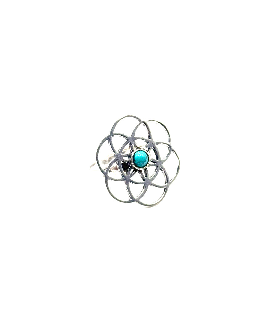 Silver Labyrinth Ring with Turquoise Stone