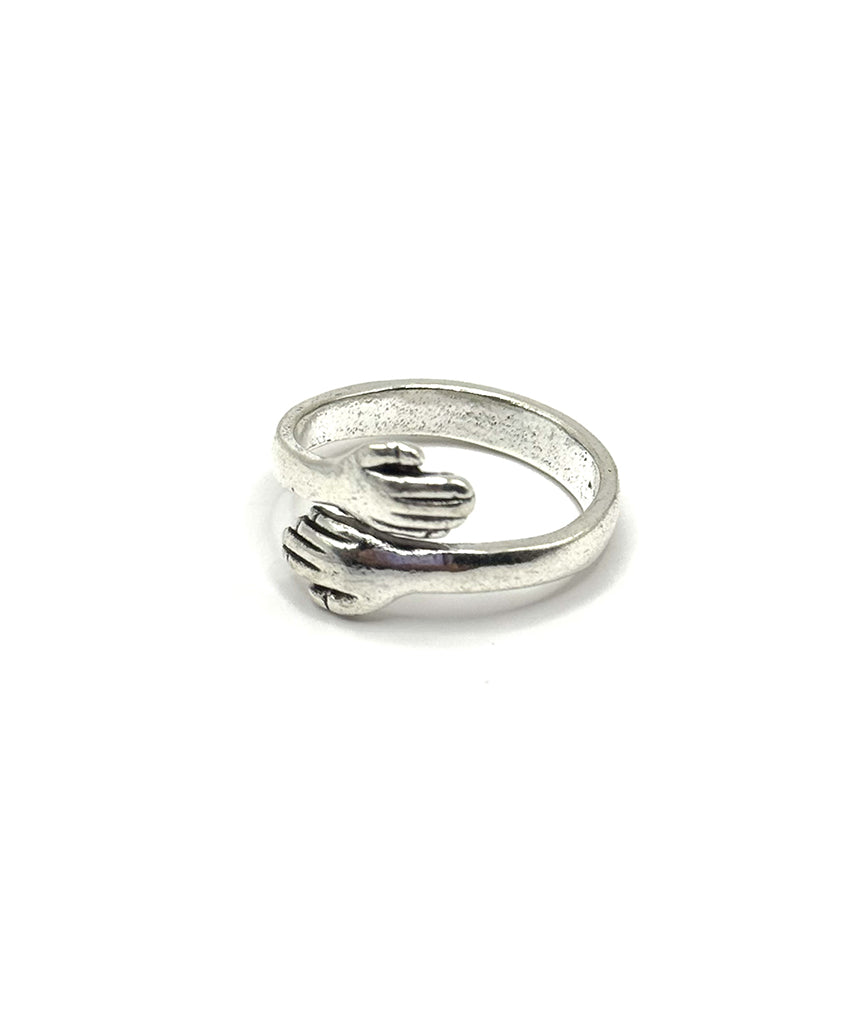 Silver Two Hands Hug Ring