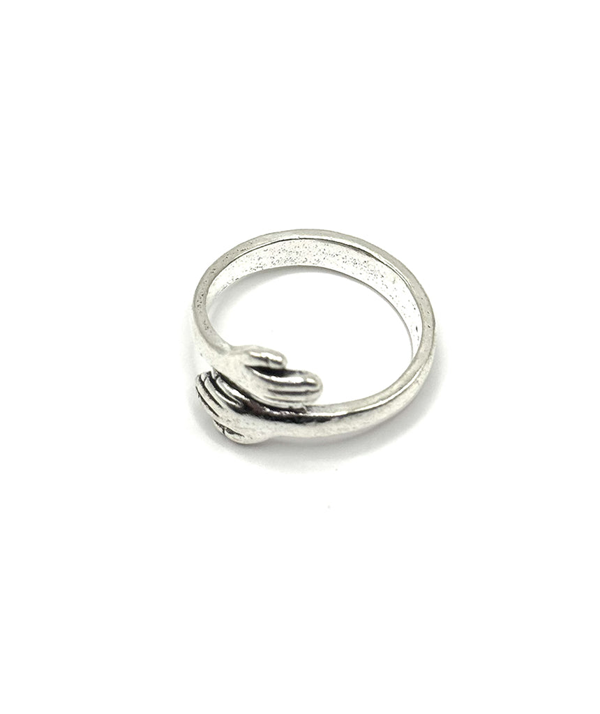 Silver Two Hands Hug Ring