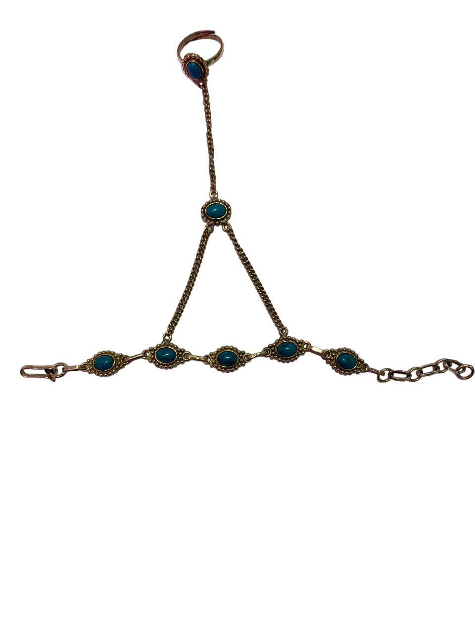 Turquoise Gold Stone Hand Harness