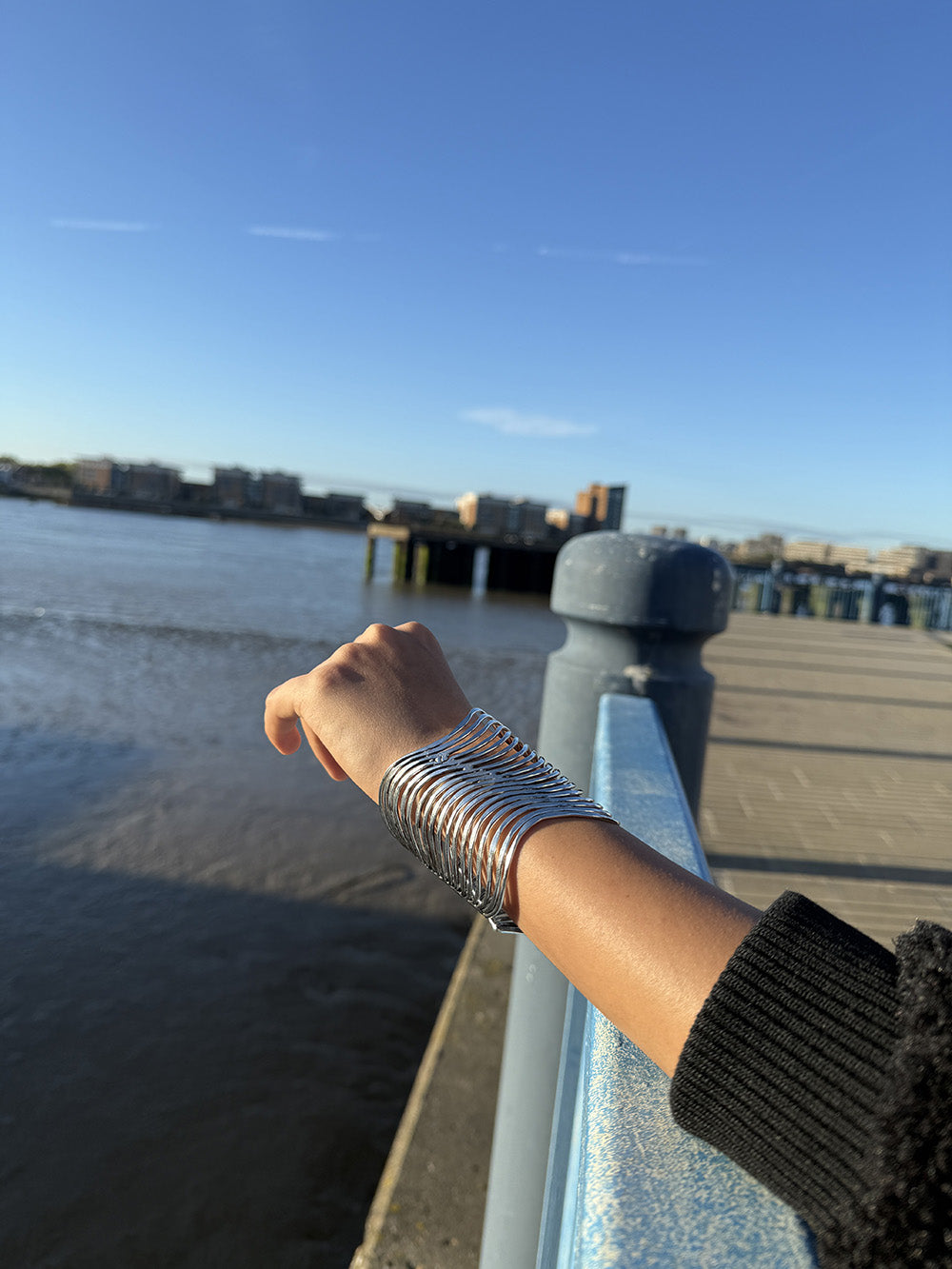 Wave Lines Statement Cuff Bracelet