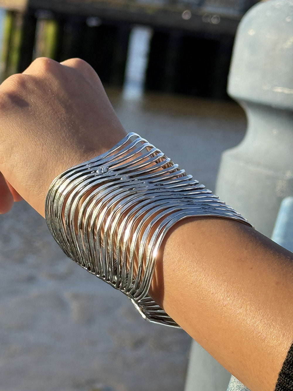 Wave Lines Statement Cuff Bracelet