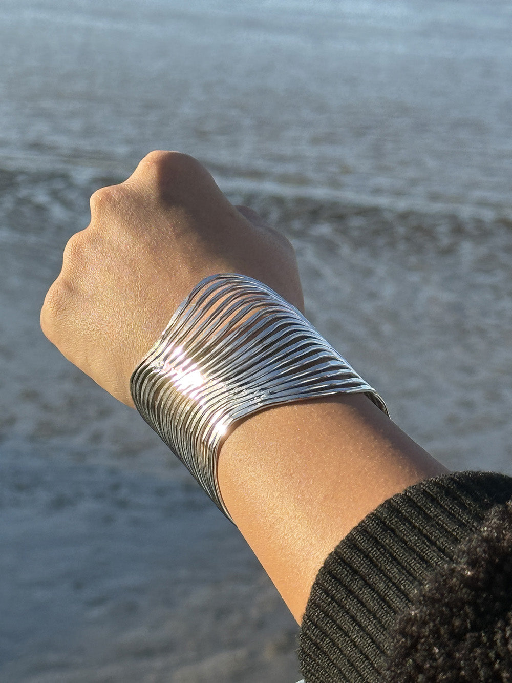 Wave Lines Statement Cuff Bracelet