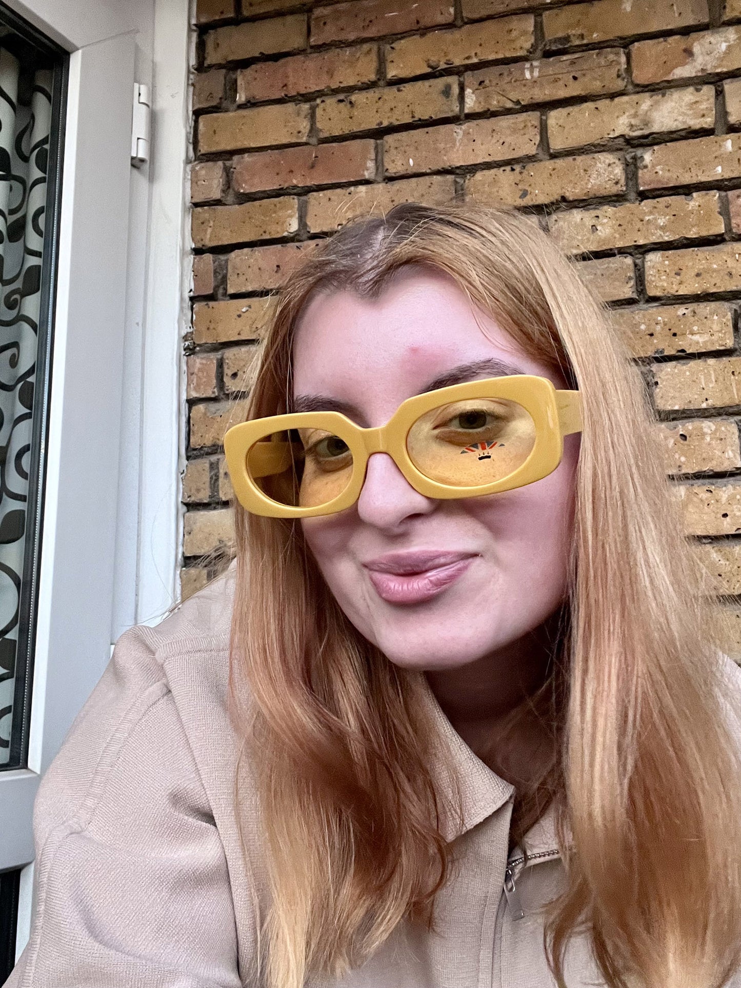 Yellow Rectangular Oversized Sunglasses with Oval Lenses