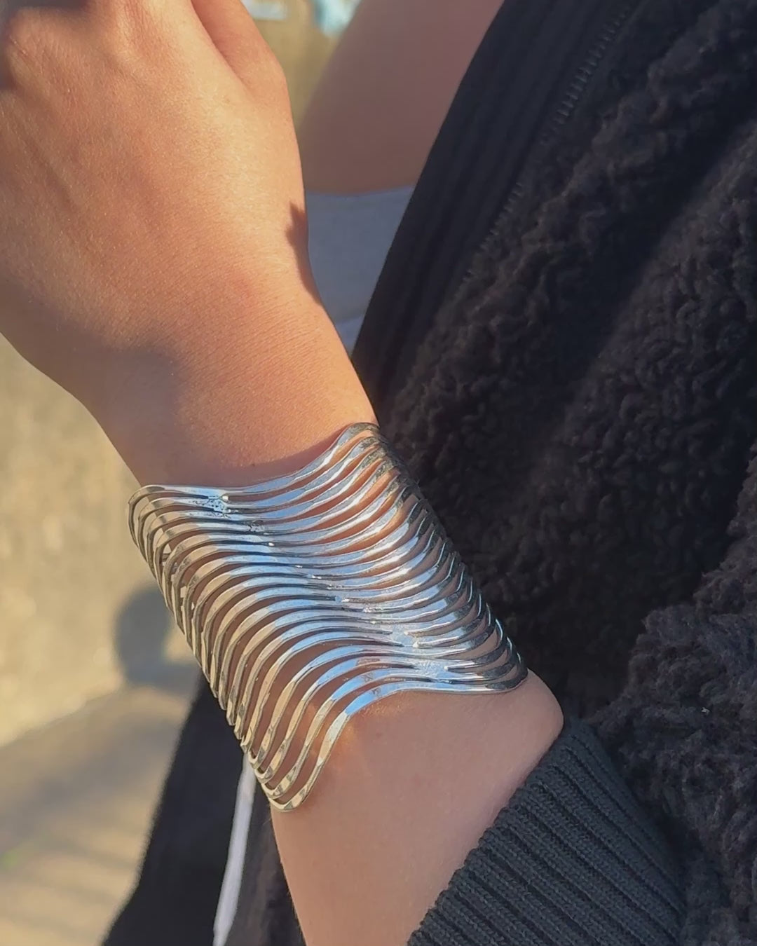 Wave Lines Statement Cuff Bracelet