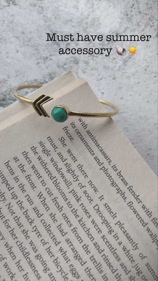 Gold and Turquoise Arrow Stone Bangle Bracelet