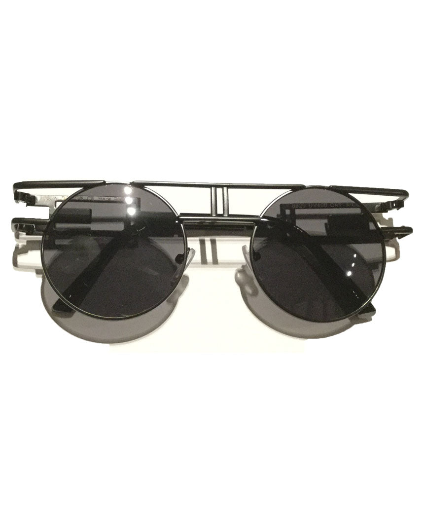 Black Round Retro Frame Sunglasses