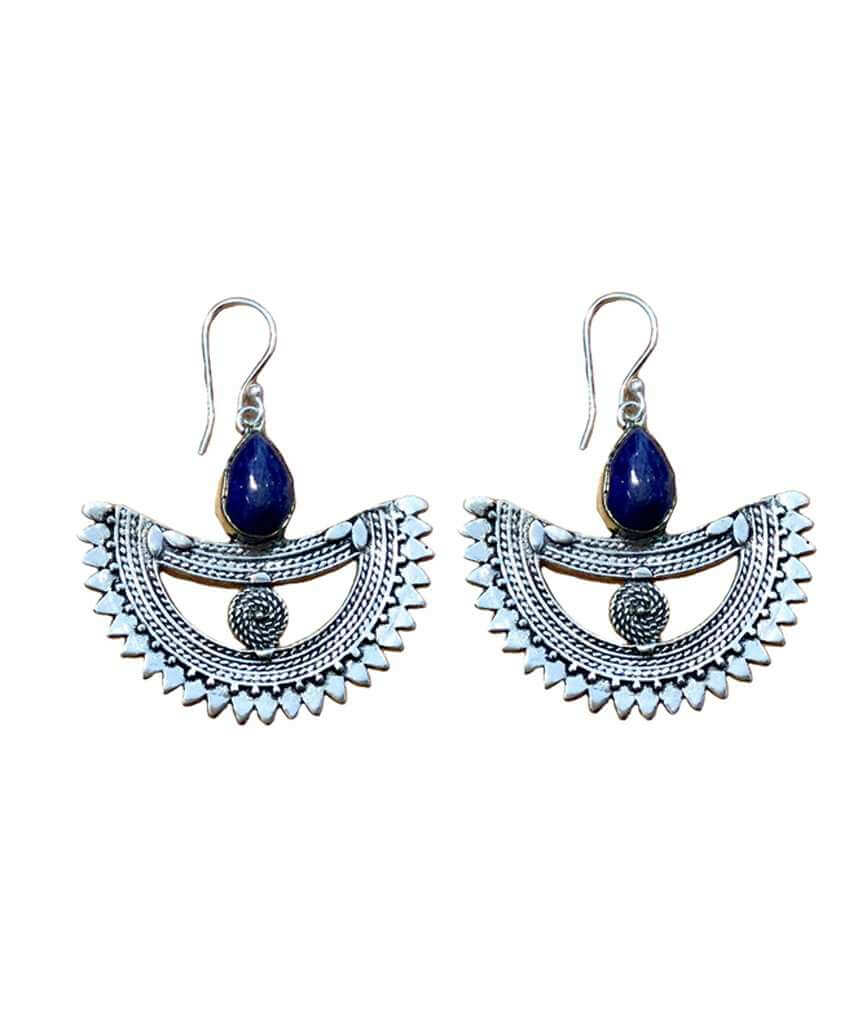 Blue Bohemian Boat Stone Earrings
