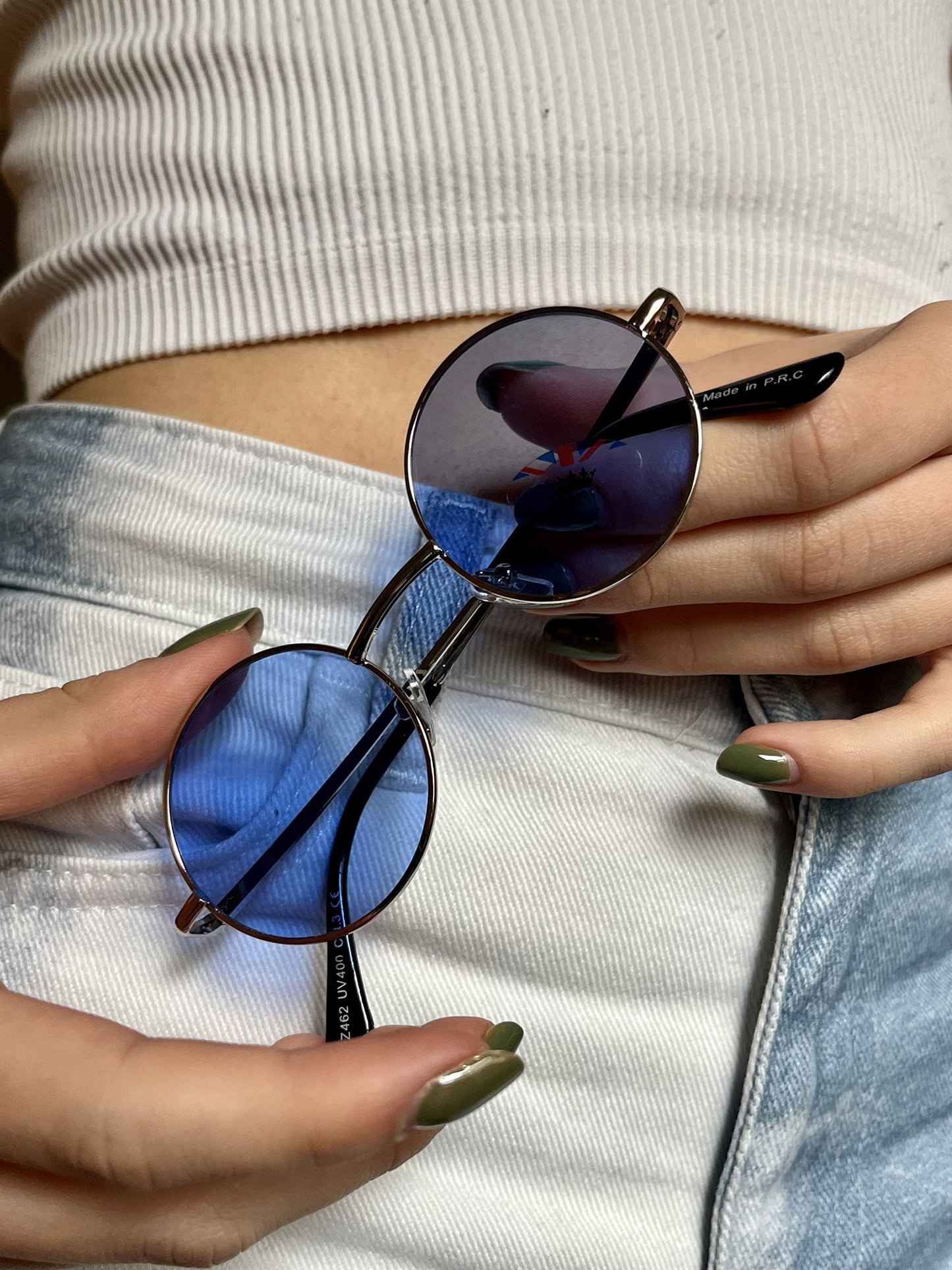 Blue Small Round Lens Sunglasses