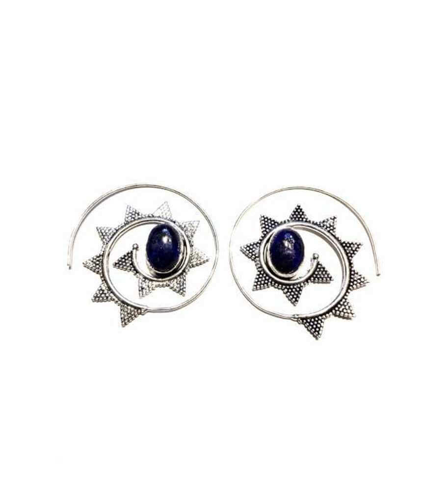 Blue Swivel Stone Hoop Earrings
