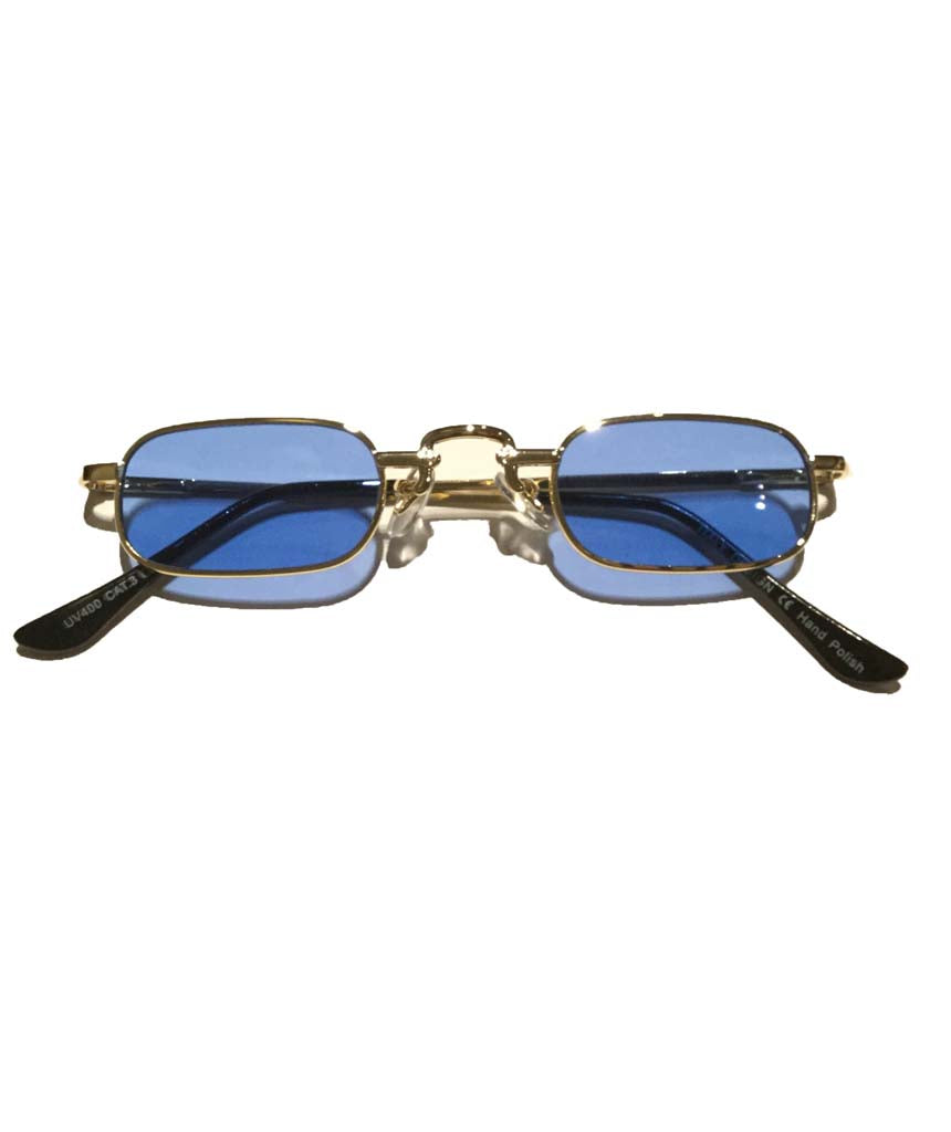 Blue Gold Slim Rectangle Sunglasses
