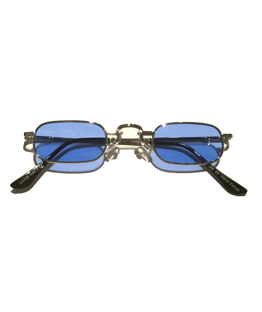 Blue Silver  Slim Rectangle Sunglasses