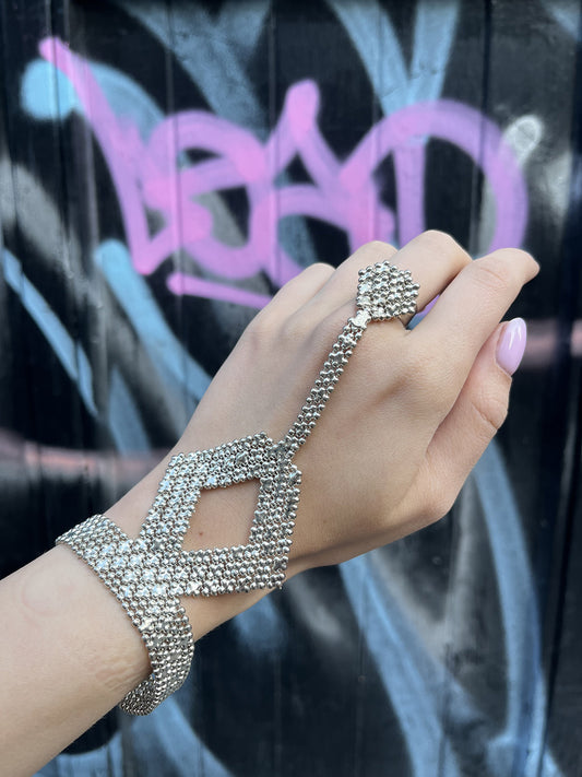 Silver Cuffed Cut Out Diamond Hand Harness