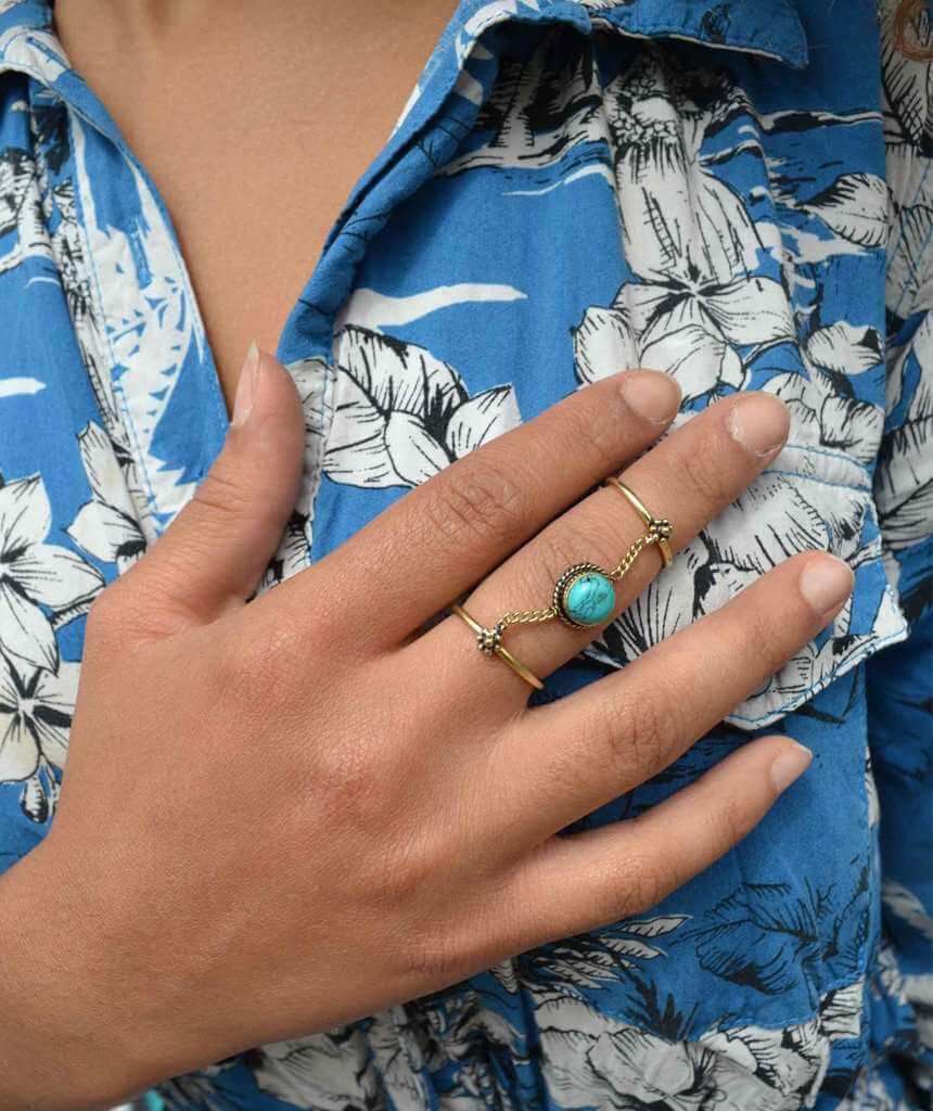 Gold & Turquoise Double me Up Ring