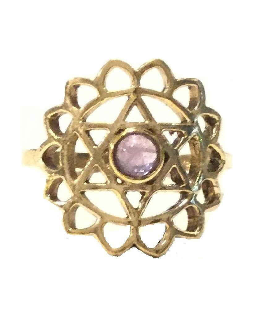 Geometric Flower Ring with Stone