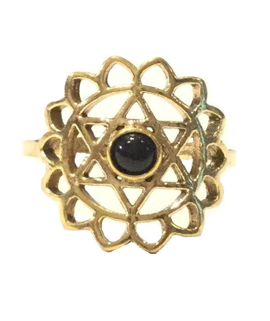 Geometric Flower Ring with Stone