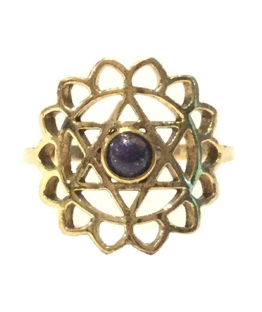 Geometric Flower Ring with Stone