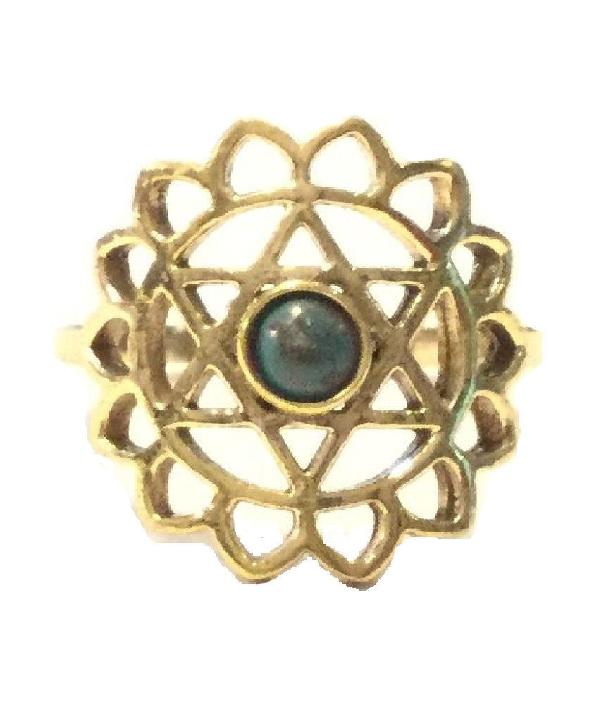 Geometric Flower Ring with Stone