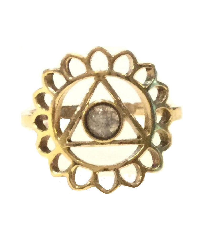 Geometric Flower Ring with Stone