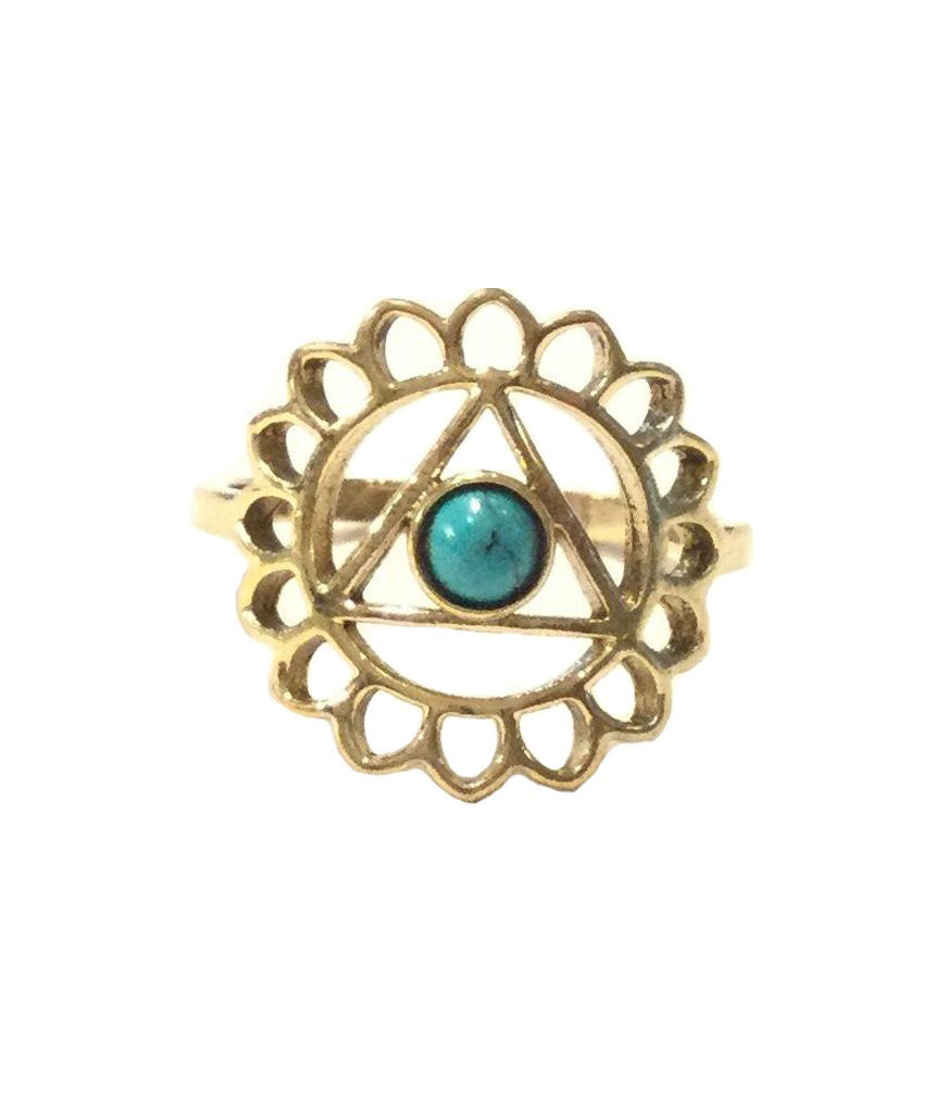 Geometric Flower Ring with Stone