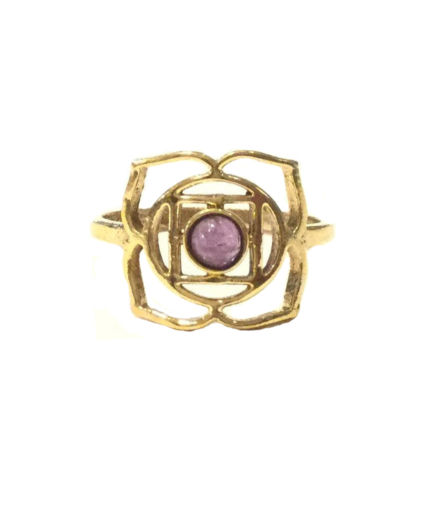 Geometric Flower Ring with Stone