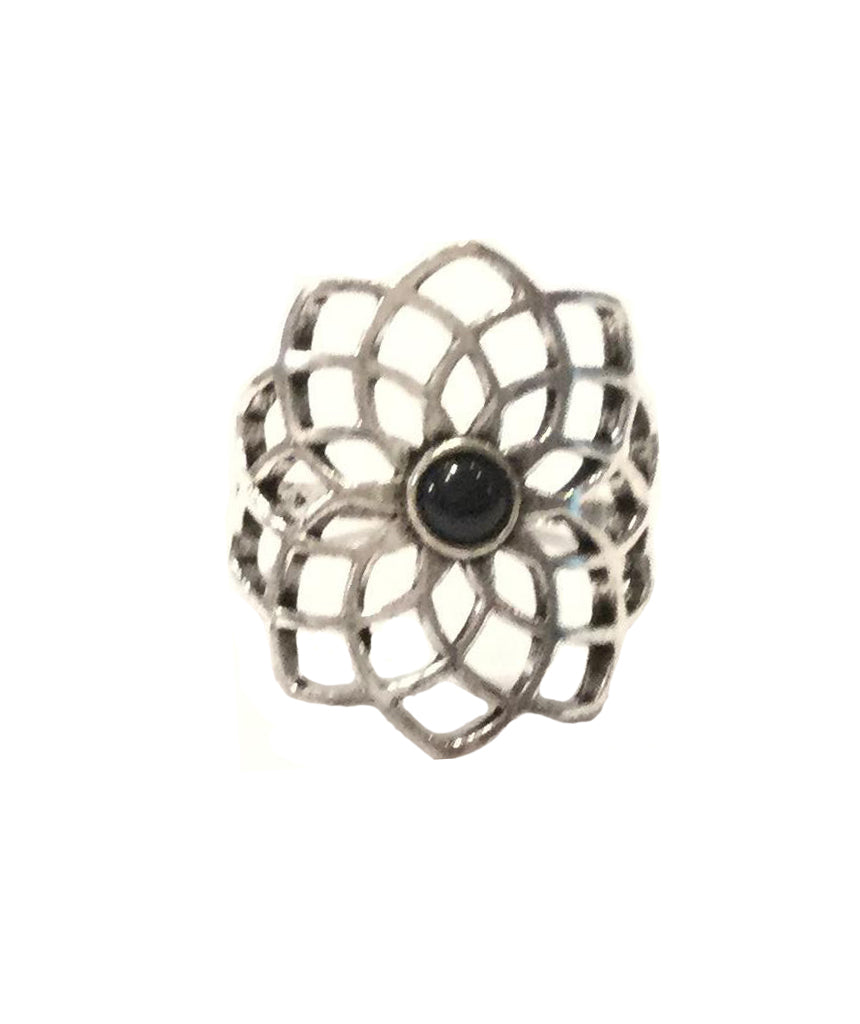 Geometric Flower Ring with Stone