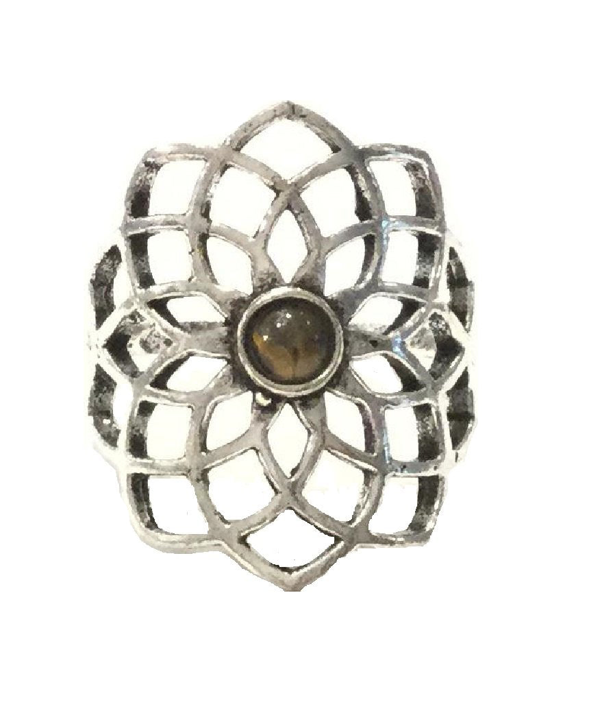 Geometric Flower Ring with Stone