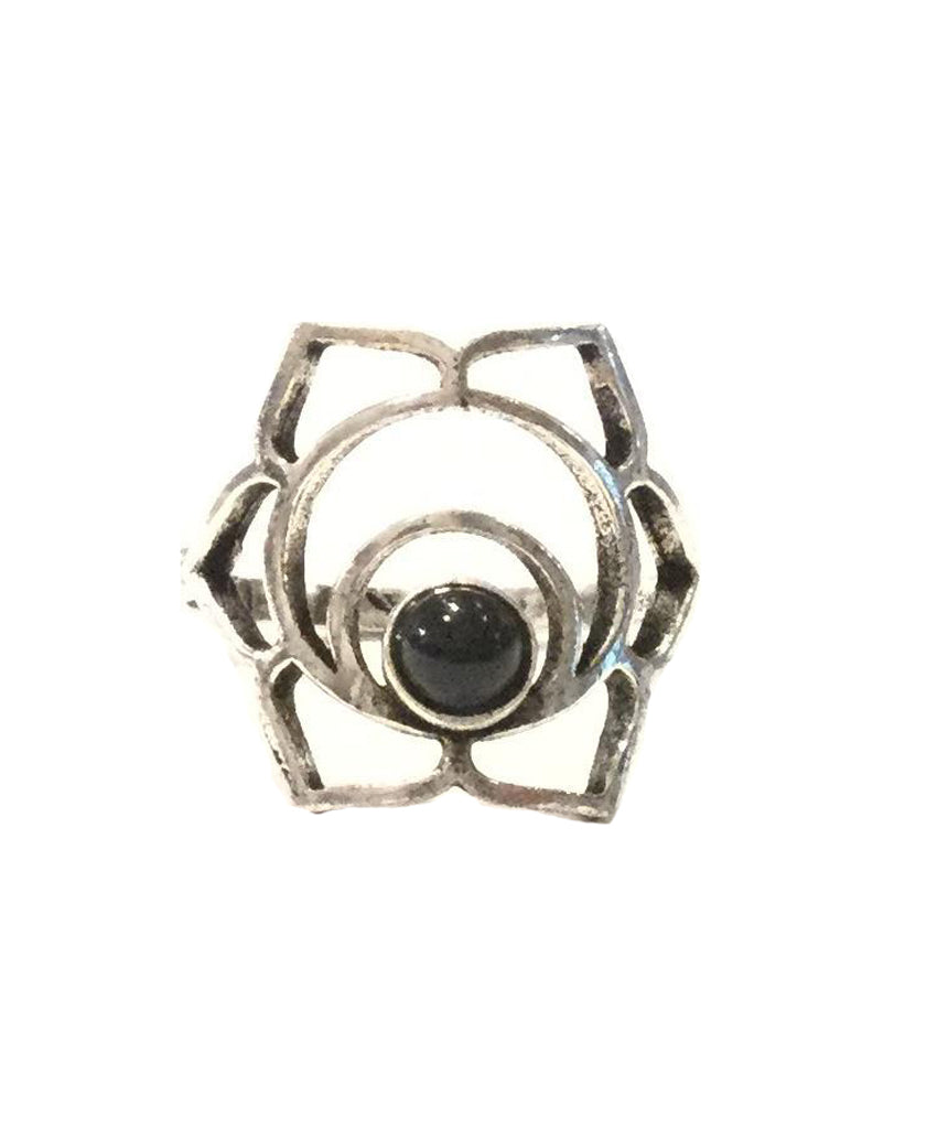 Geometric Flower Ring with Stone