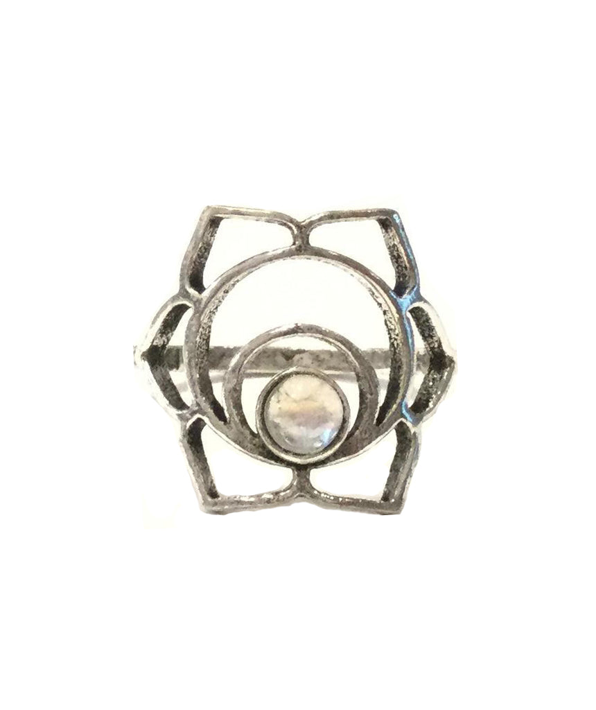 Geometric Flower Ring with Stone