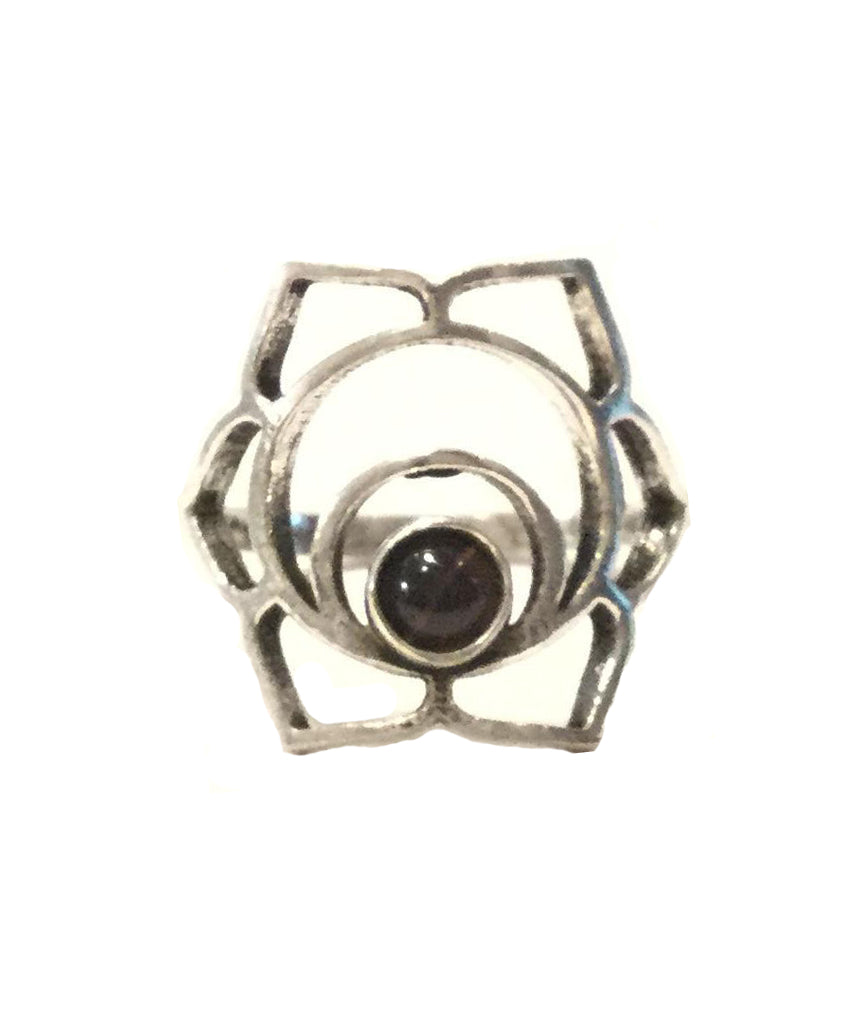 Geometric Flower Ring with Stone