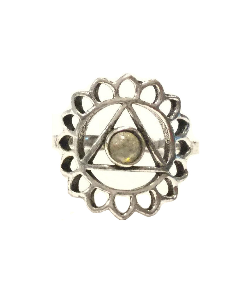 Geometric Flower Ring with Stone