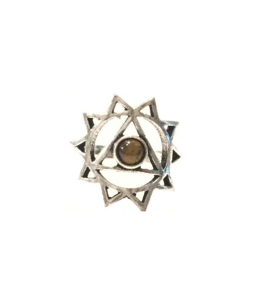 Geometric Flower Ring with Stone