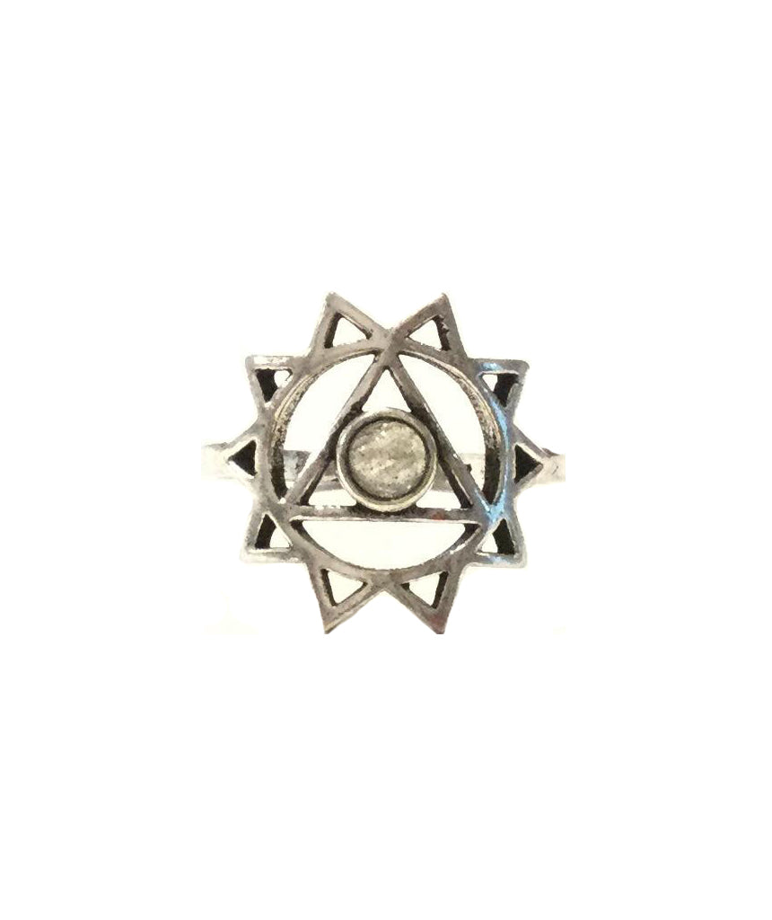 Geometric Flower Ring with Stone