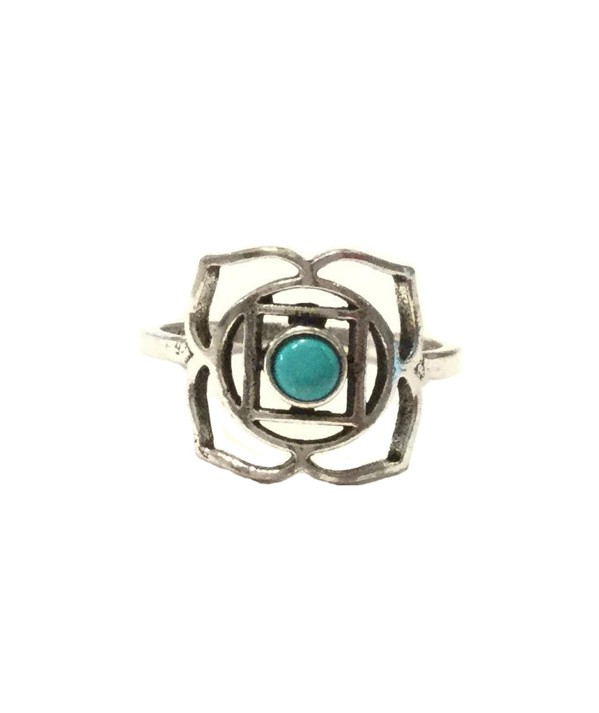 Geometric Flower Ring with Stone