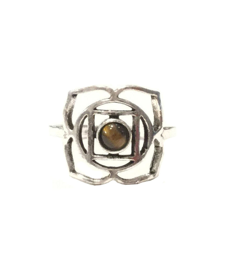 Geometric Flower Ring with Stone