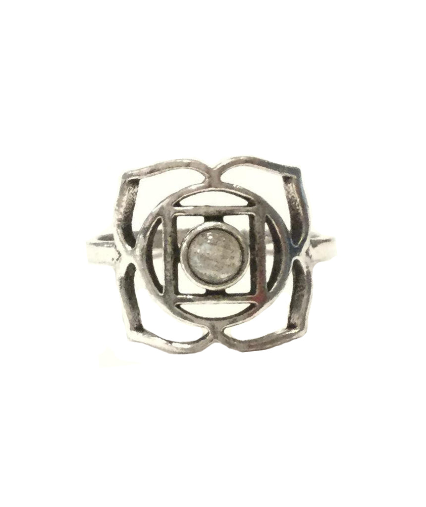 Geometric Flower Ring with Stone