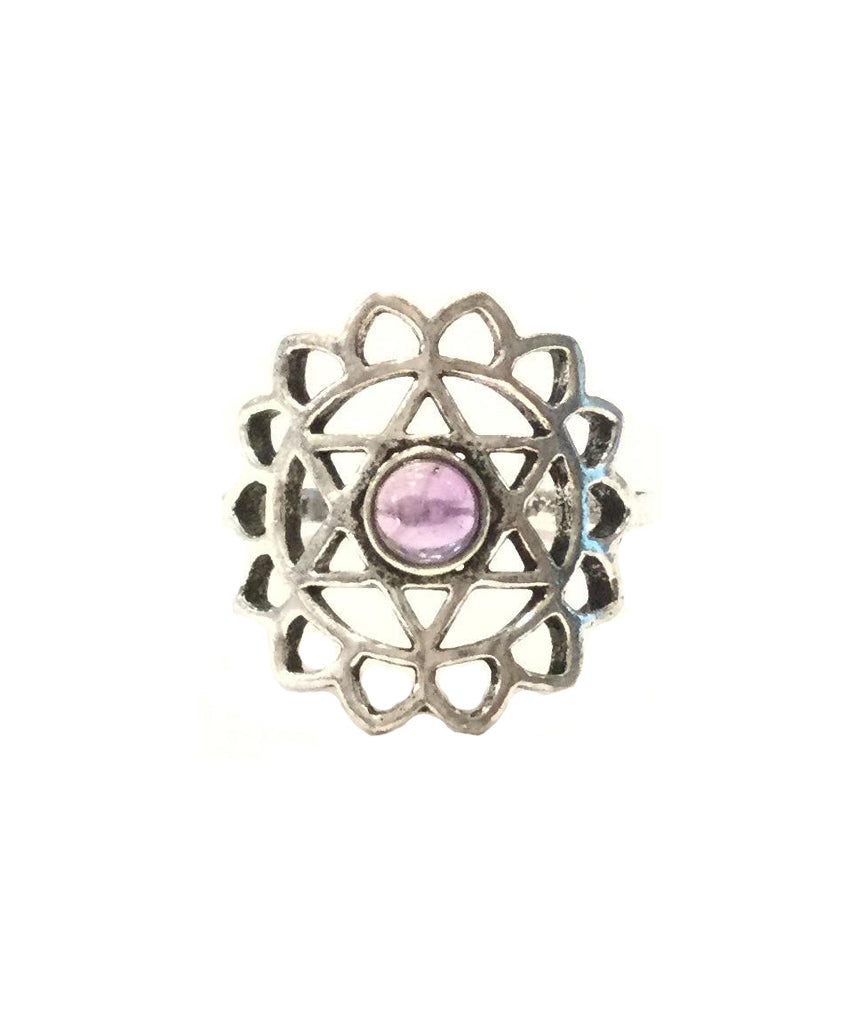 Geometric Flower Ring with Stone