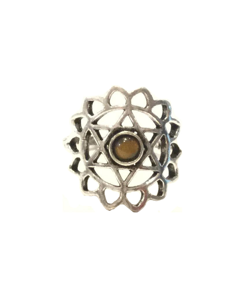 Geometric Flower Ring with Stone