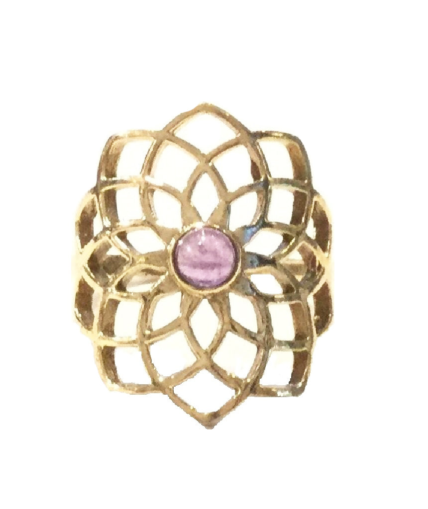 Geometric Flower Ring with Stone