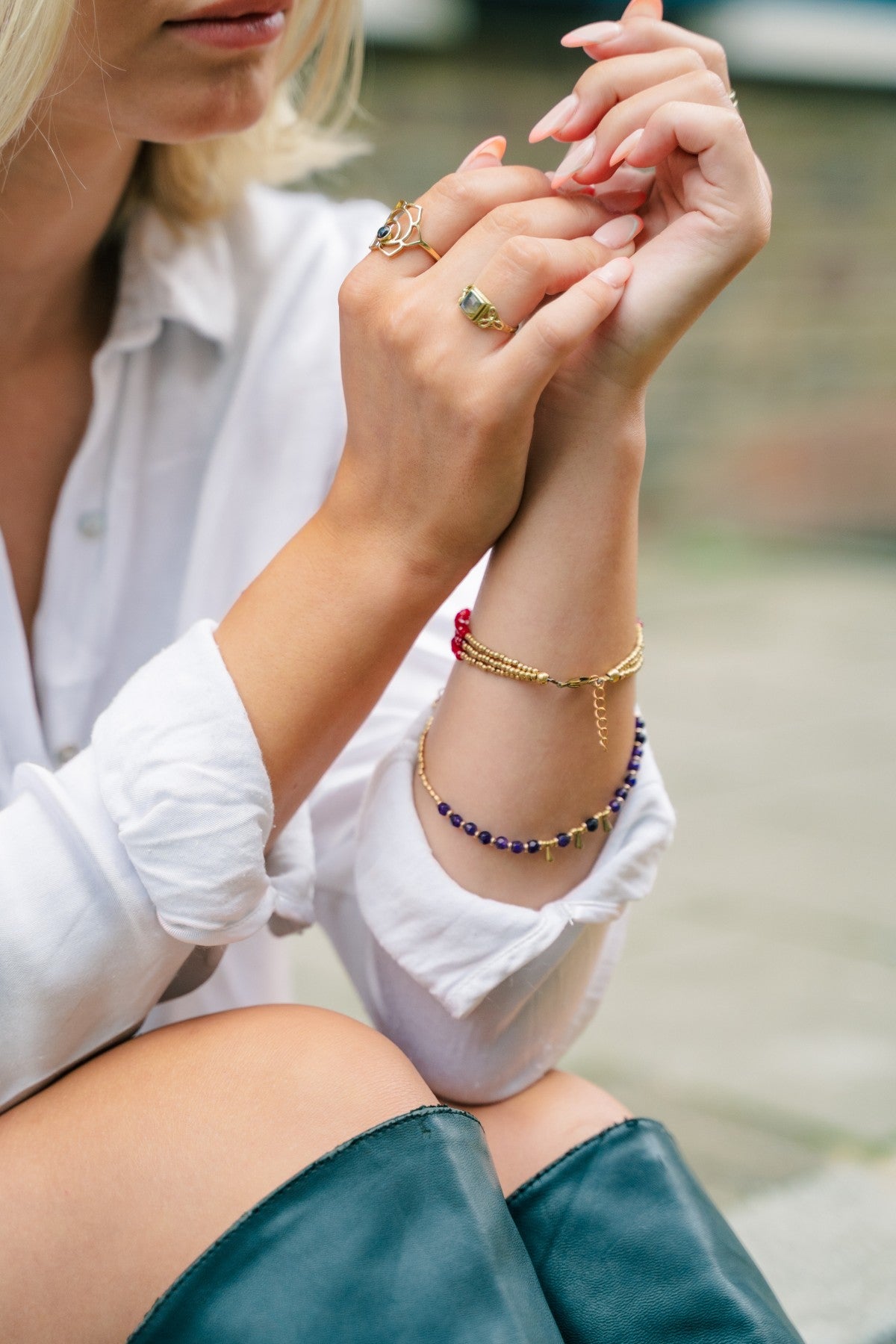 Geometric Flower Ring with Stone