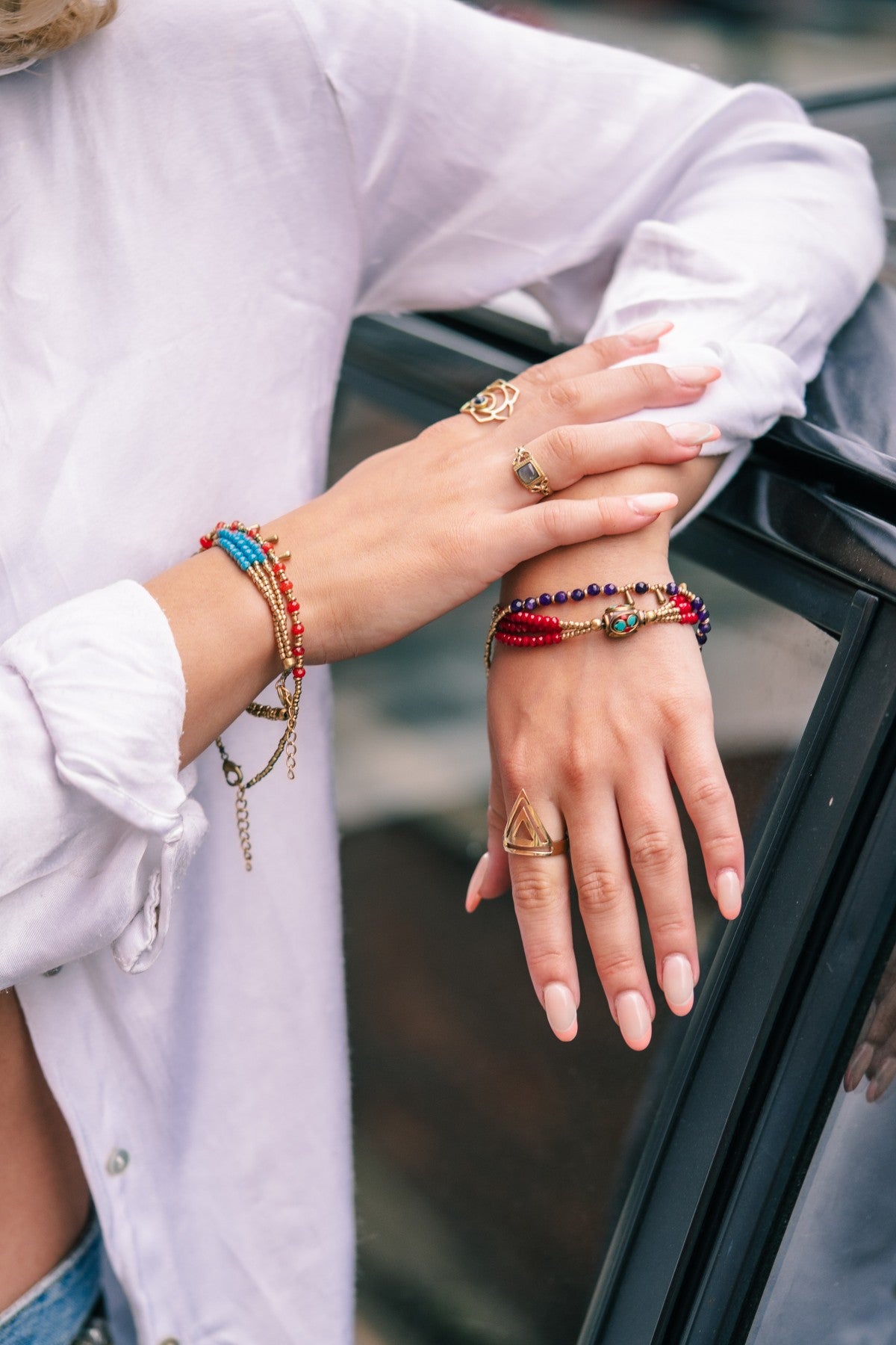 Geometric Flower Ring with Stone