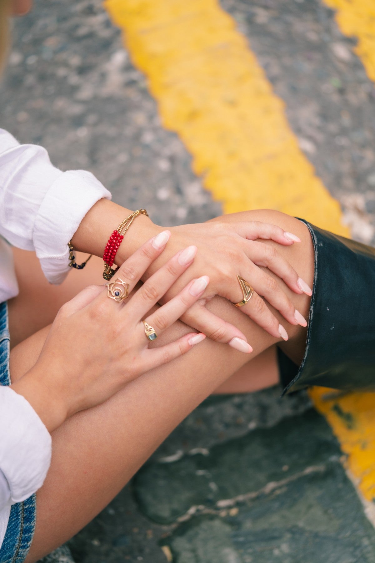 Geometric Flower Ring with Stone