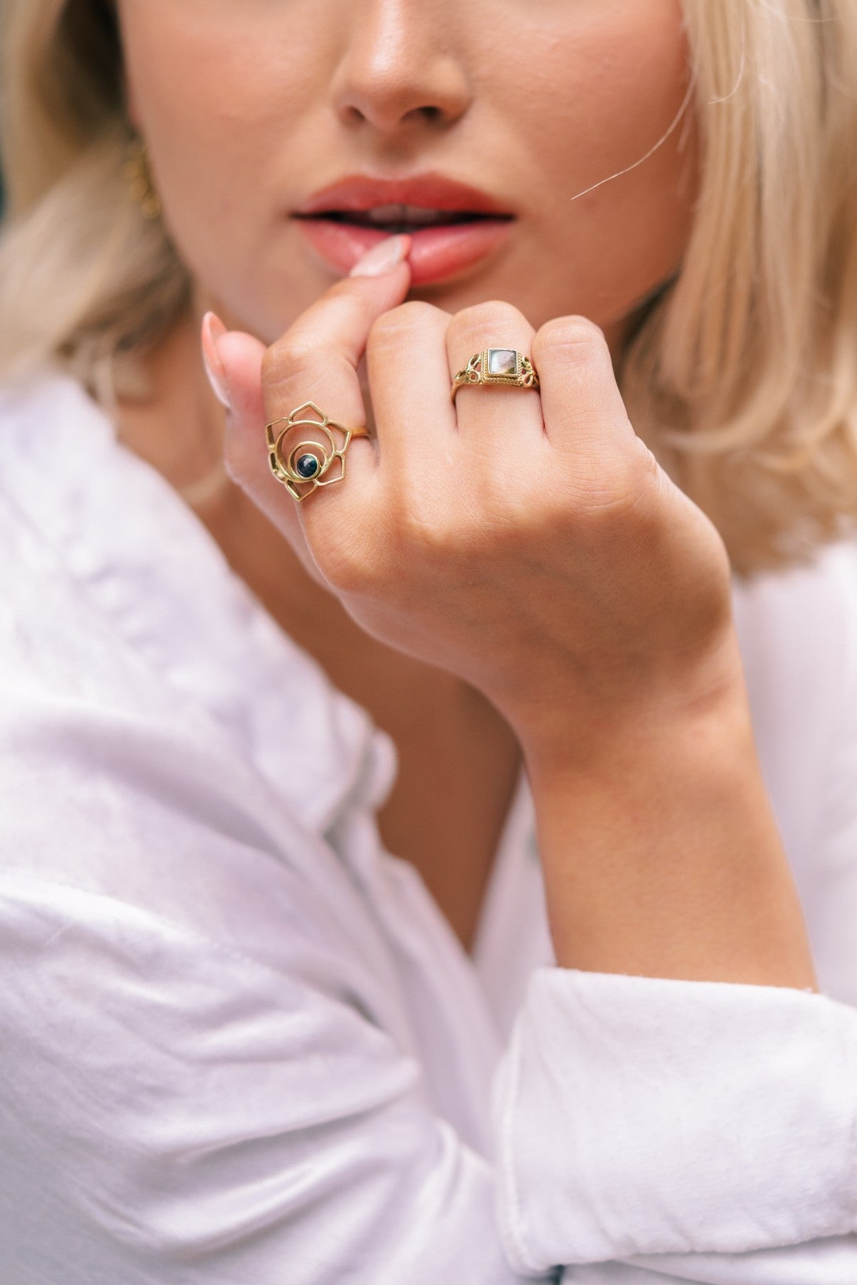 Geometric Flower Ring with Stone