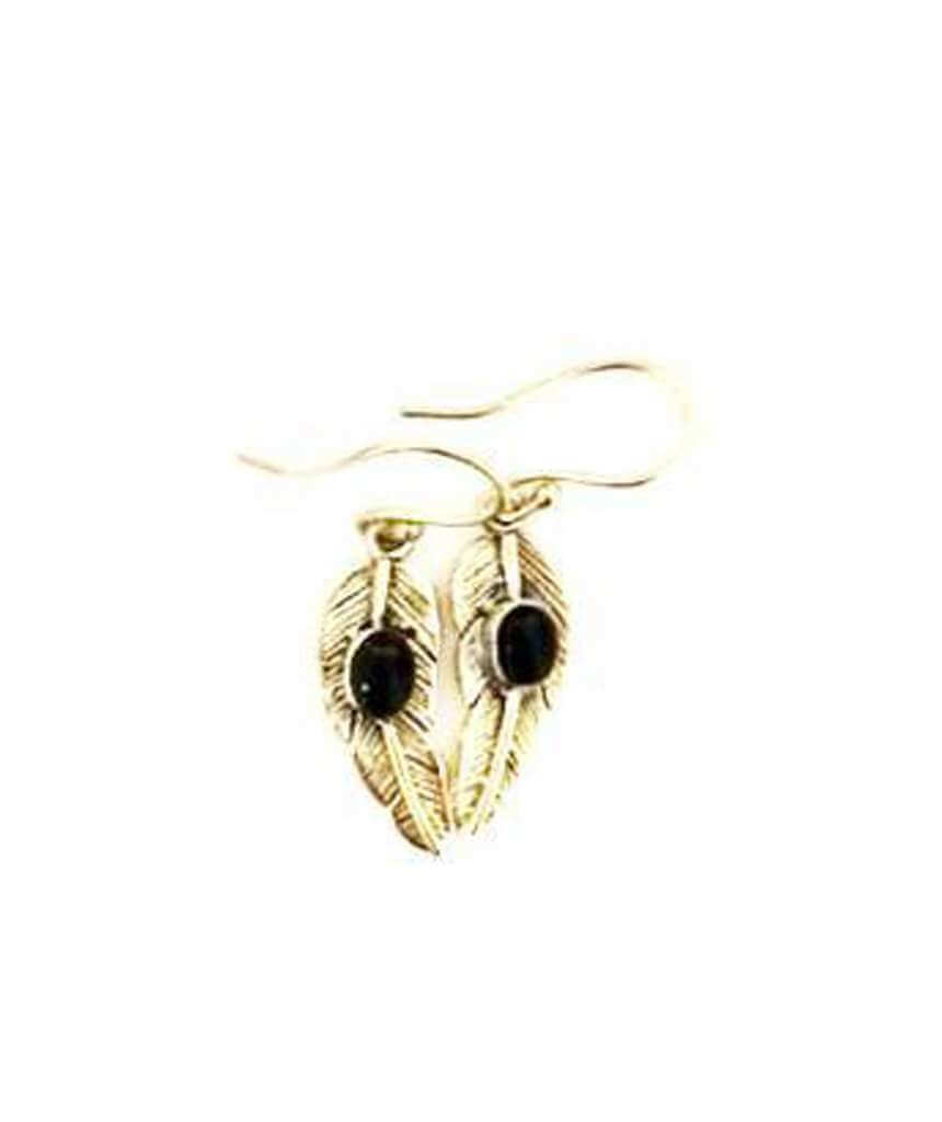 Gold Black Leaf Dangling Earrings