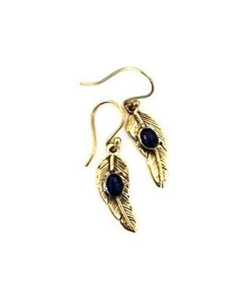 Gold Blue Leaf Dangling Earrings