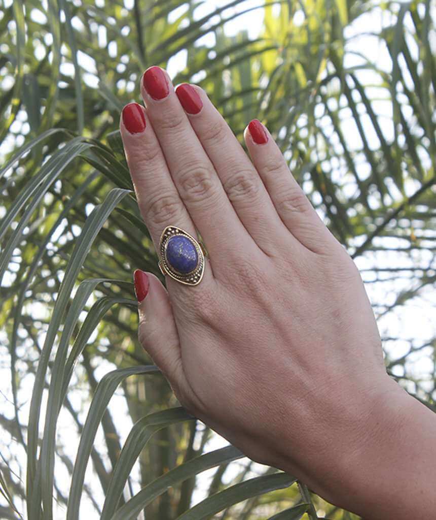 Gold Boho Ring with Blue Stone