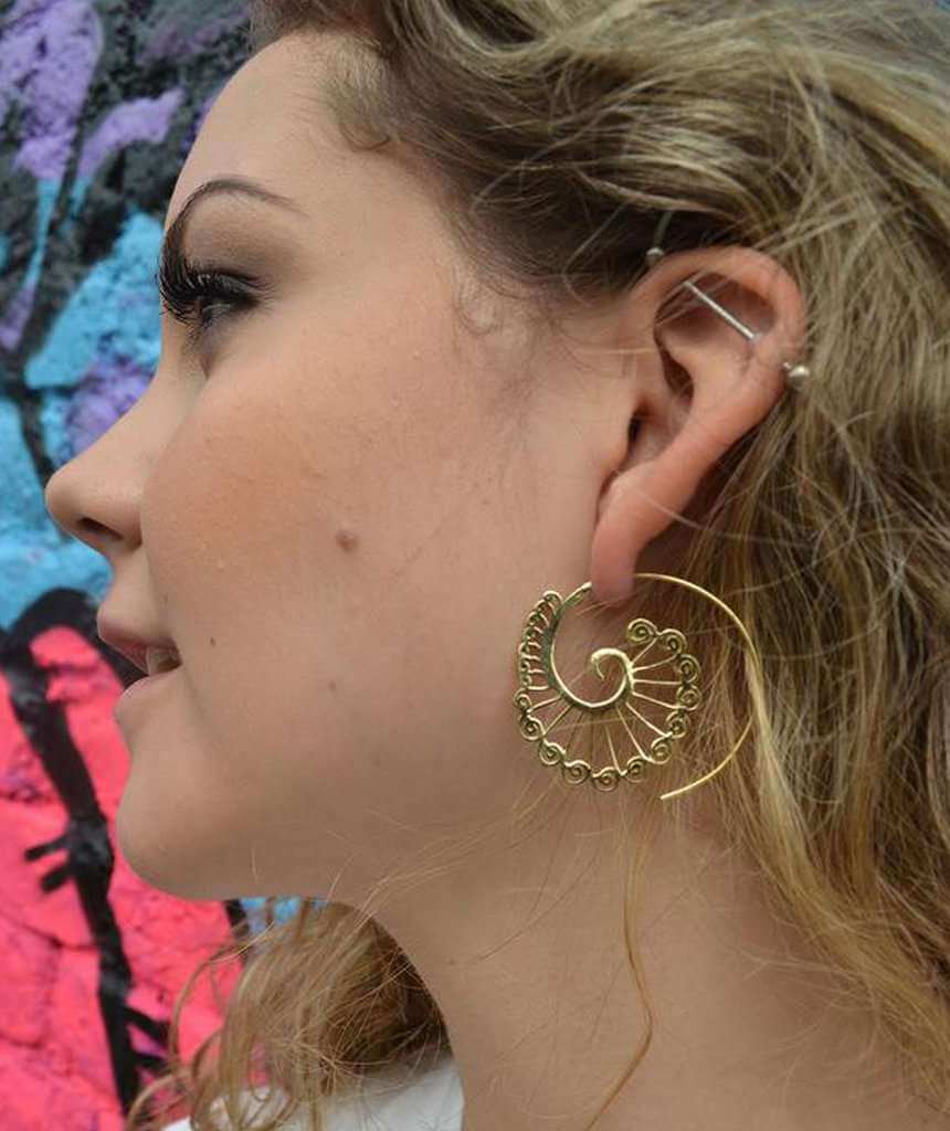 Gold Circular Peacock Earrings