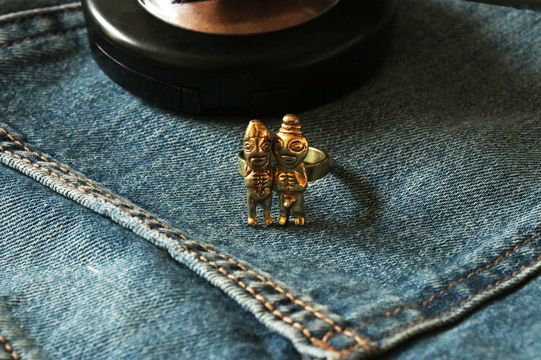 Gold Double Aztec Ring