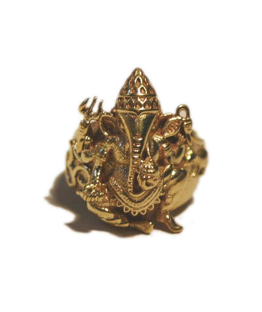 Gold Engraved Ganesh Ring